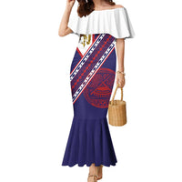 American Samoa Flag Day Family Matching Mermaid Dress and Hawaiian Shirt Polynesian Tribal Tattoo Eagle Art LT19 Mom's Dress Navy - Polynesian Pride