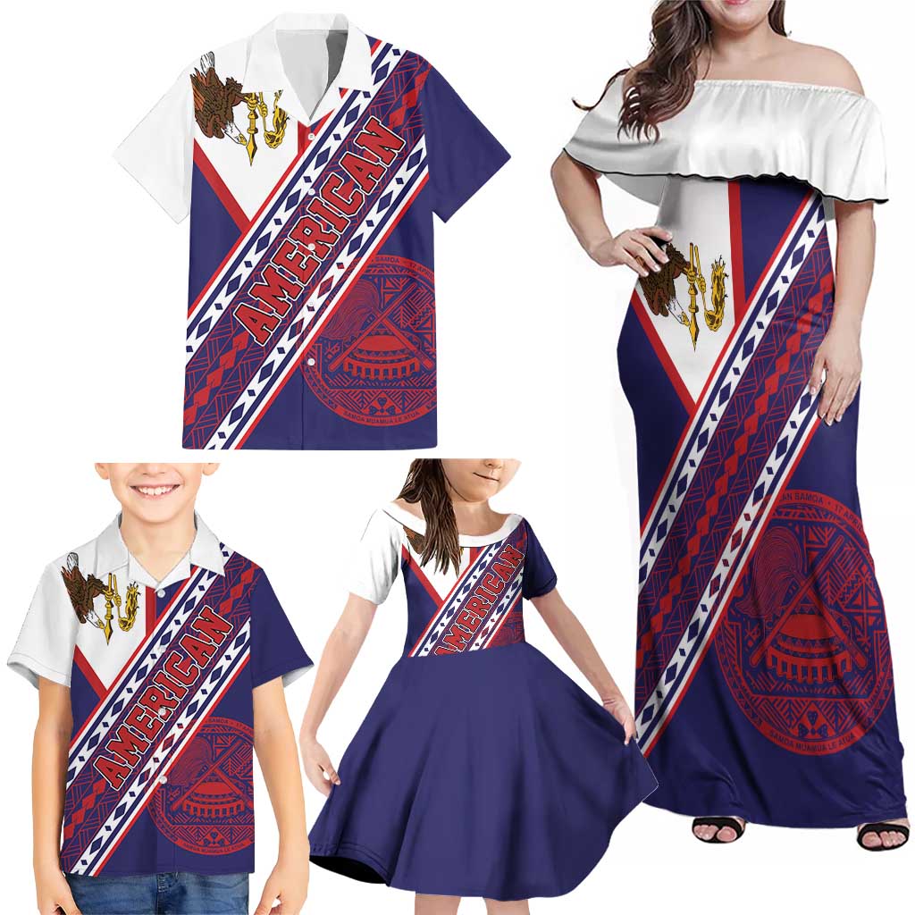 American Samoa Flag Day Family Matching Off Shoulder Maxi Dress and Hawaiian Shirt Polynesian Tribal Tattoo Eagle Art