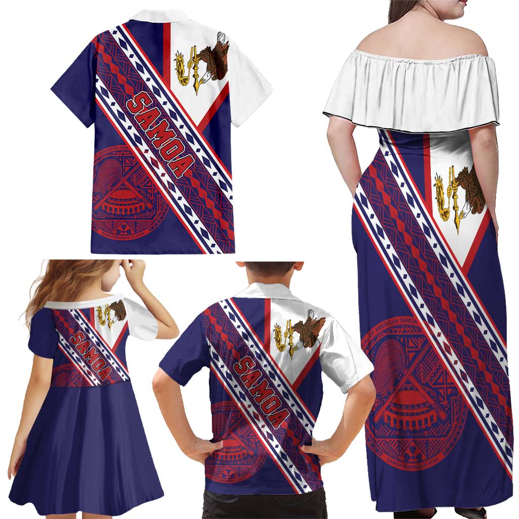 American Samoa Flag Day Family Matching Off Shoulder Maxi Dress and Hawaiian Shirt Polynesian Tribal Tattoo Eagle Art LT19 - Polynesian Pride