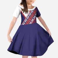 American Samoa Flag Day Family Matching Off Shoulder Short Dress and Hawaiian Shirt Polynesian Tribal Tattoo Eagle Art LT19 Daughter's Dress Navy - Polynesian Pride