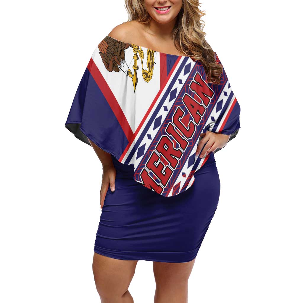 American Samoa Flag Day Family Matching Off Shoulder Short Dress and Hawaiian Shirt Polynesian Tribal Tattoo Eagle Art LT19 Mom's Dress Navy - Polynesian Pride