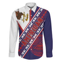 American Samoa Flag Day Family Matching Tank Maxi Dress and Hawaiian Shirt Polynesian Tribal Tattoo Eagle Art LT19 Dad's Shirt - Long Sleeve Navy - Polynesian Pride