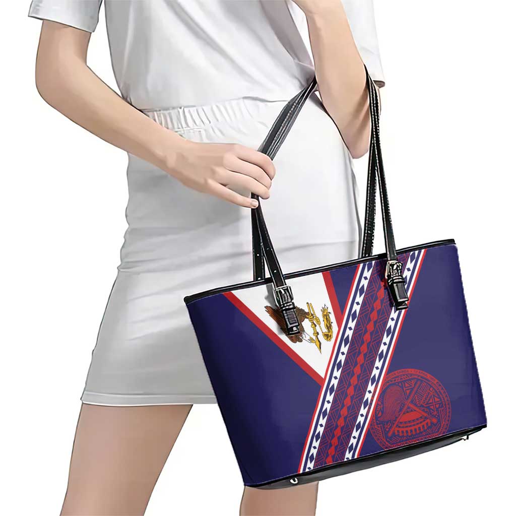 American Samoa Flag Day Leather Tote Bag Polynesian Tribal Tattoo Eagle Art