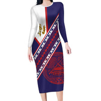 American Samoa Flag Day Long Sleeve Bodycon Dress Polynesian Tribal Tattoo Eagle Art LT19 Long Dress Navy - Polynesian Pride