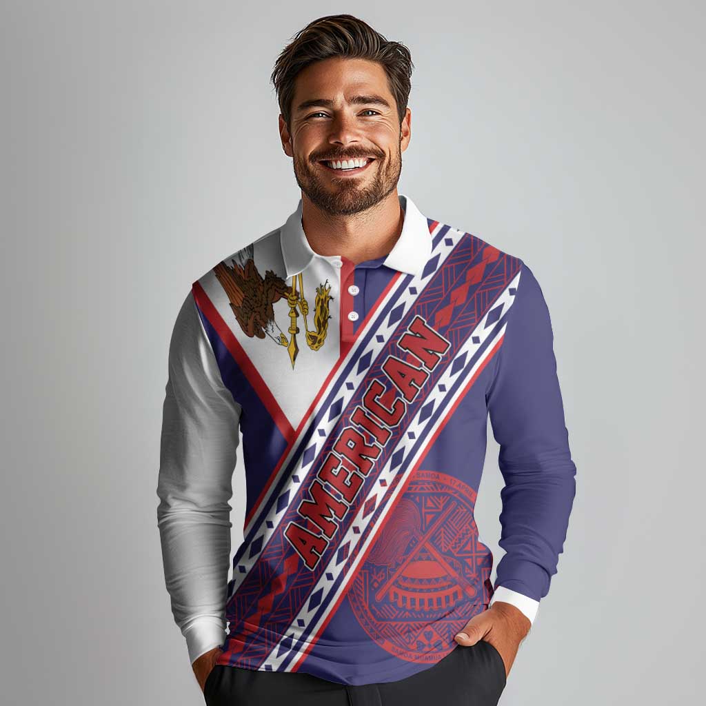 American Samoa Flag Day Long Sleeve Polo Shirt Polynesian Tribal Tattoo Eagle Art