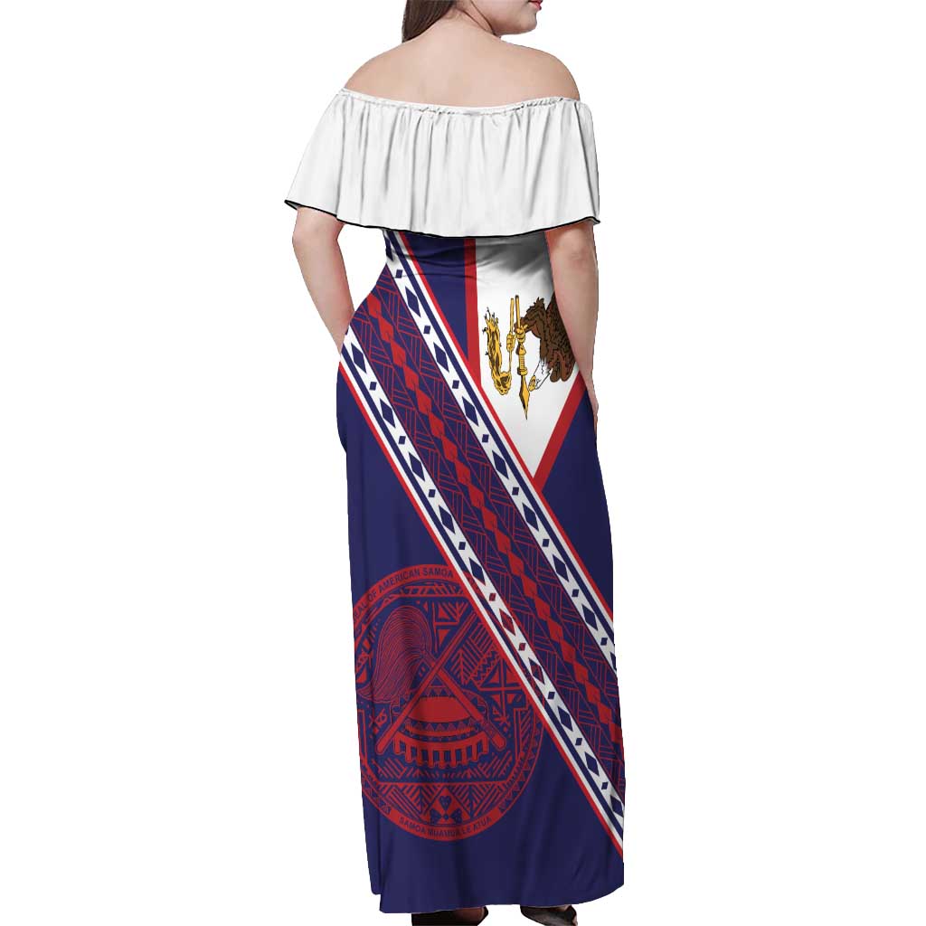 American Samoa Flag Day Off Shoulder Maxi Dress Polynesian Tribal Tattoo Eagle Art
