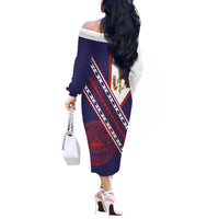 American Samoa Flag Day Off The Shoulder Long Sleeve Dress Polynesian Tribal Tattoo Eagle Art