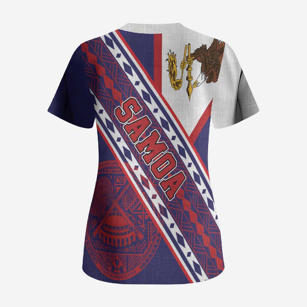 American Samoa Flag Day Scrub Top Polynesian Tribal Tattoo Eagle Art