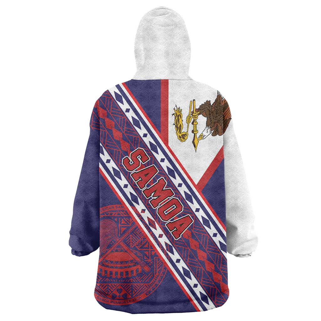 American Samoa Flag Day Wearable Blanket Hoodie Polynesian Tribal Tattoo Eagle Art