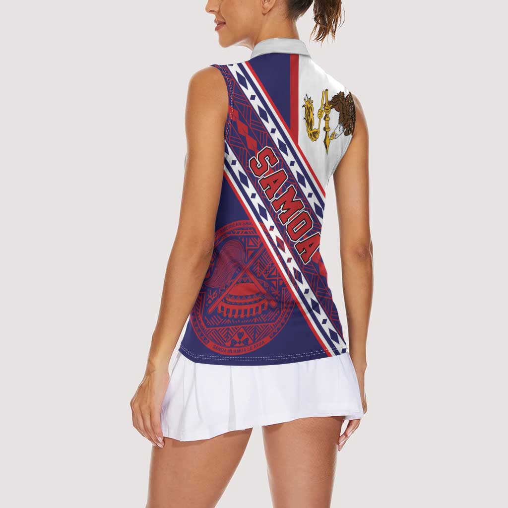 American Samoa Flag Day Women Sleeveless Polo Shirt Polynesian Tribal Tattoo Eagle Art