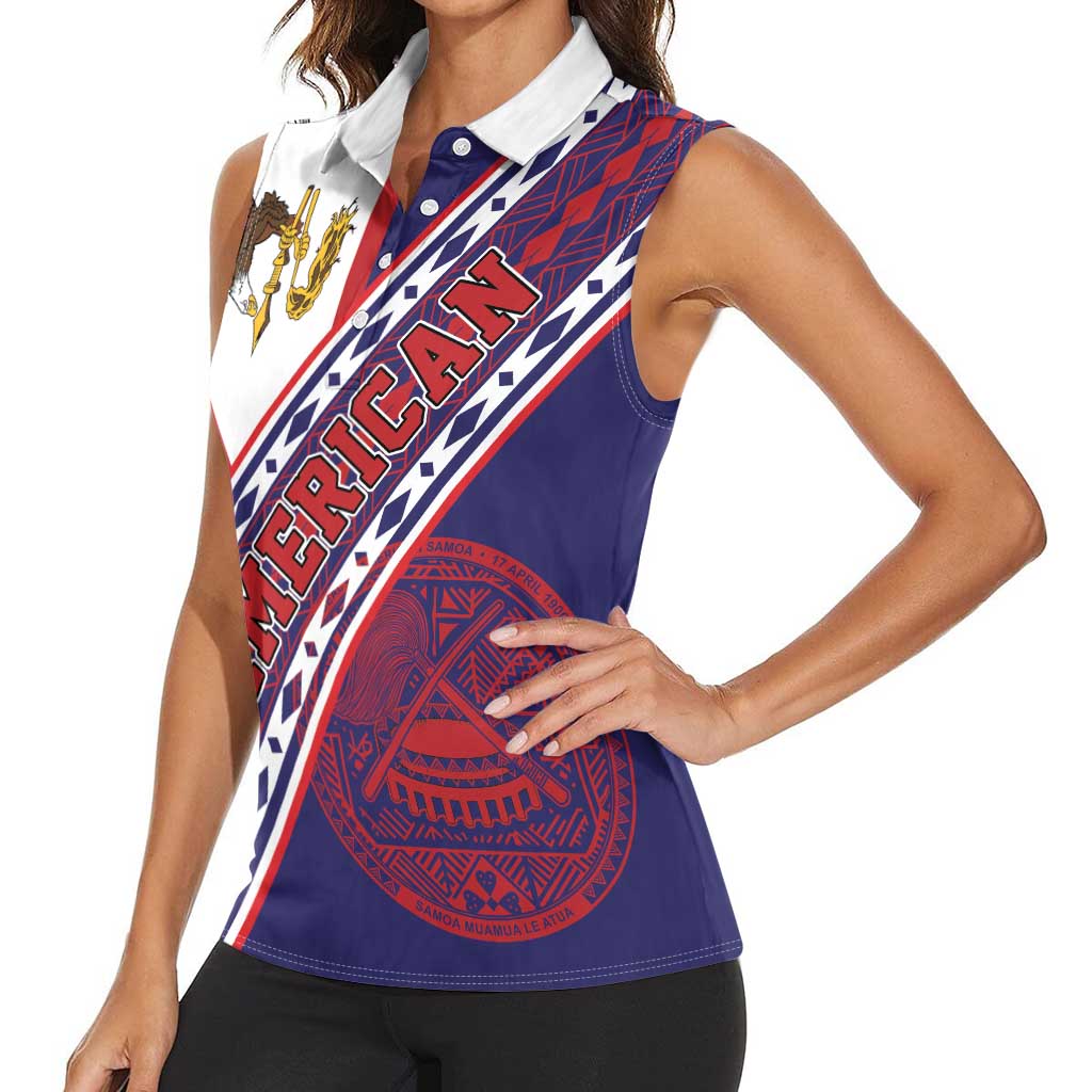 American Samoa Flag Day Women Sleeveless Polo Shirt Polynesian Tribal Tattoo Eagle Art