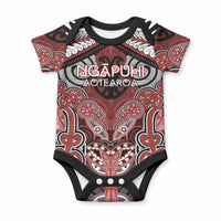 Aotearoa Iwi Ngapuhi Personalised Baby Onesie Maori Kowhaiwhai Pattern LT19 Red - Polynesian Pride