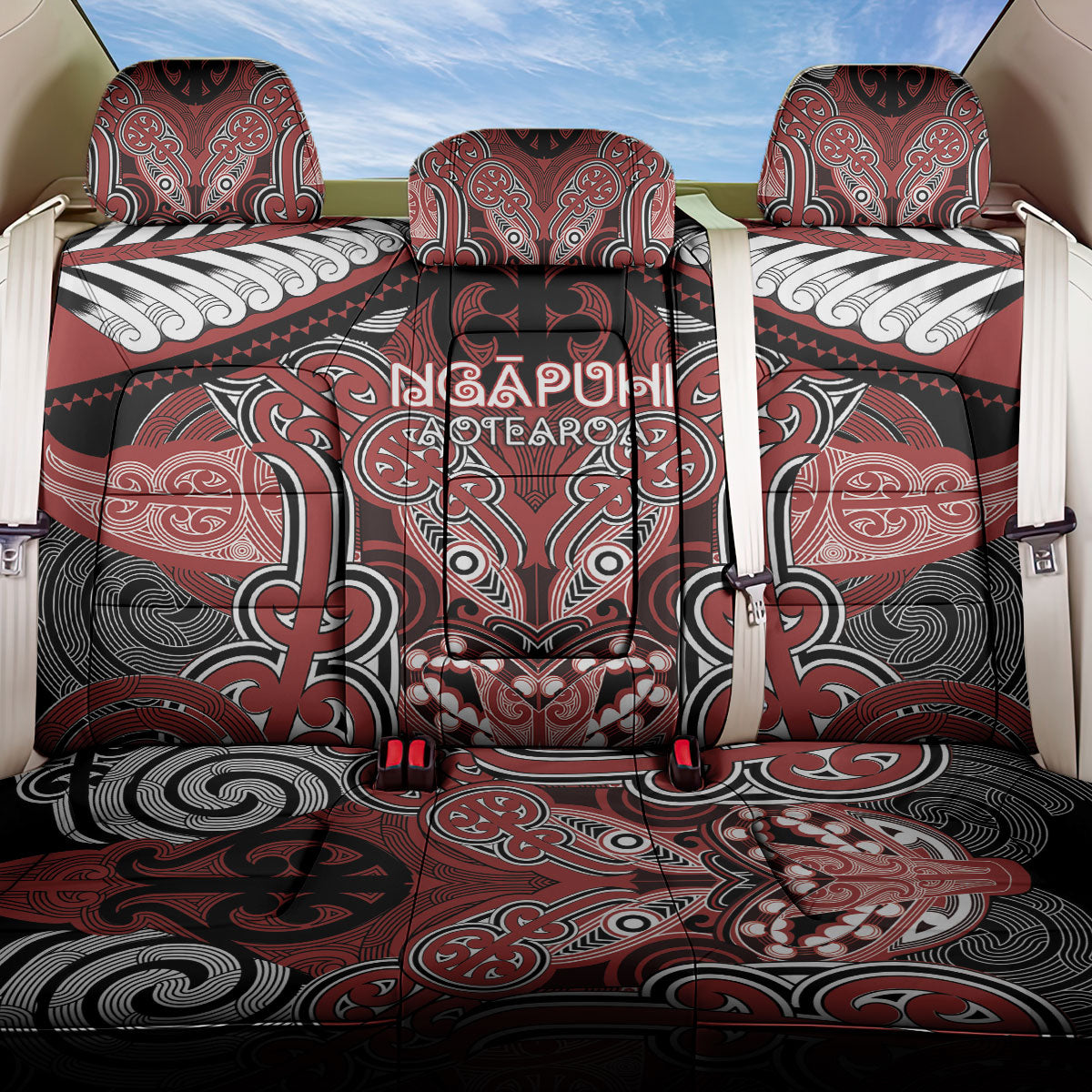 Aotearoa Iwi Ngapuhi Back Car Seat Cover Maori Kowhaiwhai Pattern LT19 One Size Red - Polynesian Pride