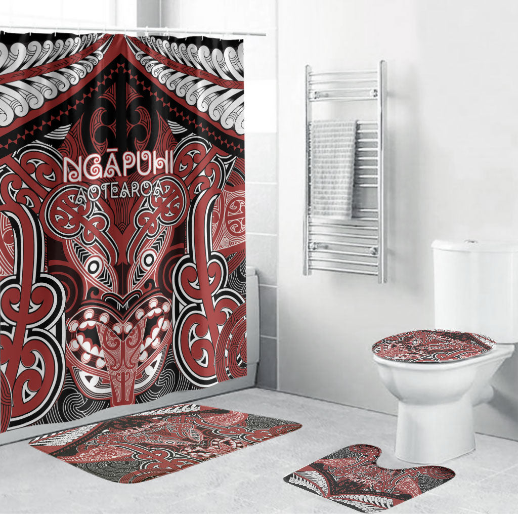 Aotearoa Iwi Ngapuhi Bathroom Set Maori Kowhaiwhai Pattern LT19 Bathroom Set (4 pcs) Red - Polynesian Pride