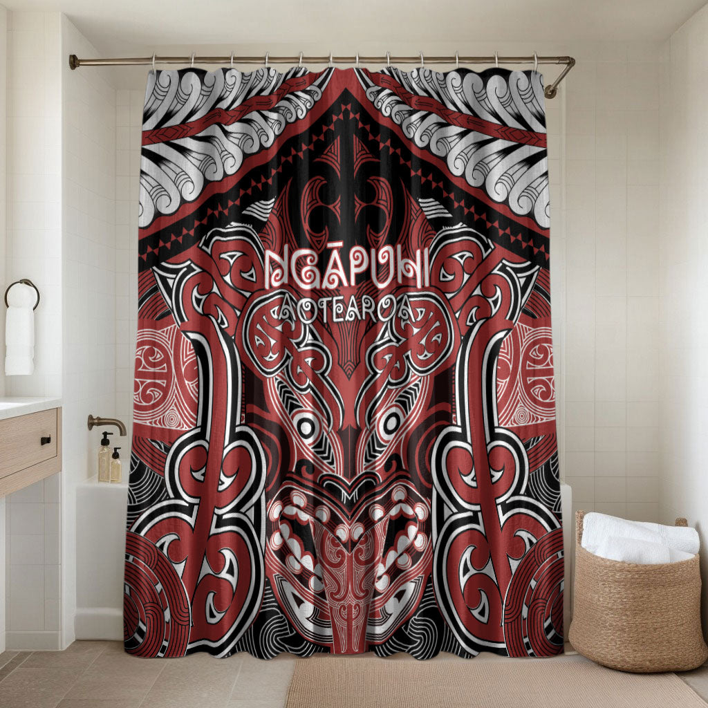Aotearoa Iwi Ngapuhi Bathroom Set Maori Kowhaiwhai Pattern LT19 Shower Curtain Only Red - Polynesian Pride