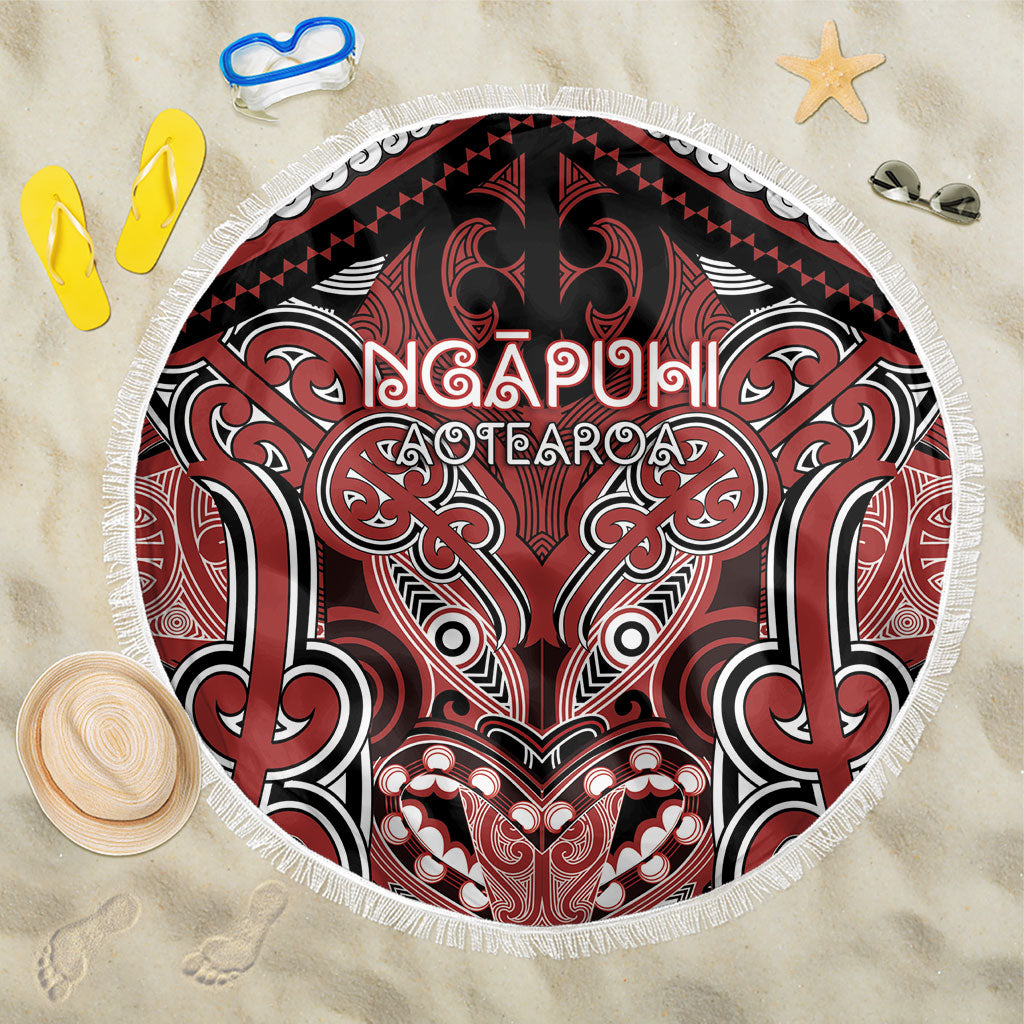 Aotearoa Iwi Ngapuhi Beach Blanket Maori Kowhaiwhai Pattern LT19 One Size 150cm Red - Polynesian Pride