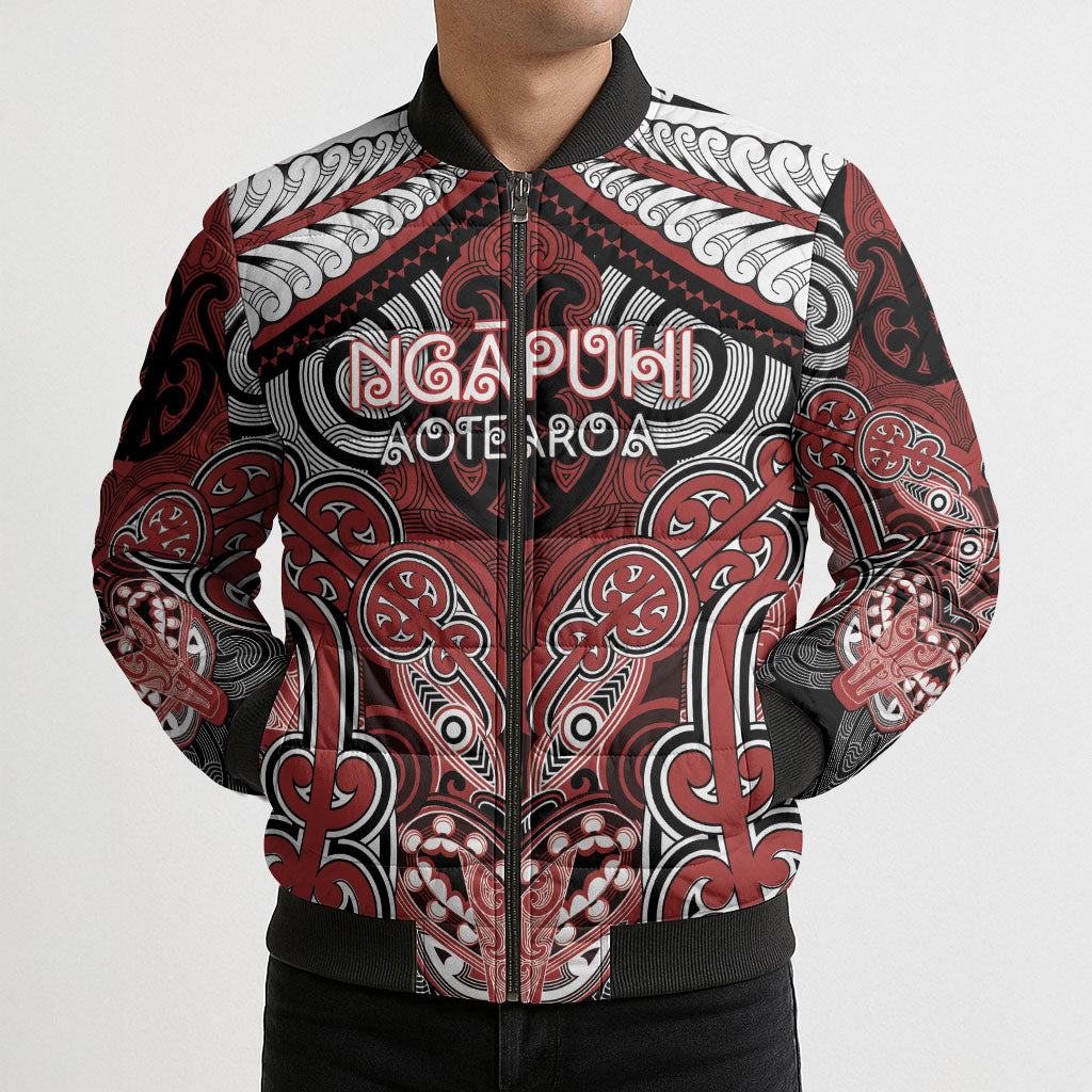 Aotearoa Iwi Ngapuhi Personalised Bomber Puffer Jacket Maori Kowhaiwhai Pattern LT19 - Polynesian Pride
