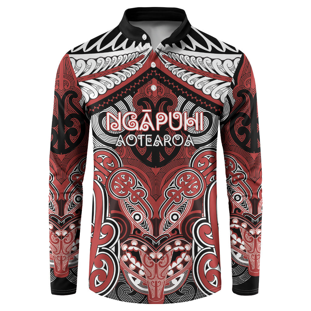 Aotearoa Iwi Ngapuhi Personalised Button Sweatshirt Maori Kowhaiwhai Pattern LT19 Red - Polynesian Pride
