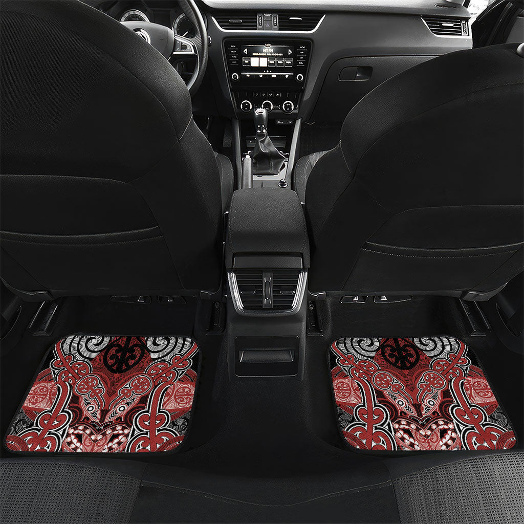 Aotearoa Iwi Ngapuhi Personalised Car Mats Maori Kowhaiwhai Pattern LT19 Set 2pcs - Back Red - Polynesian Pride