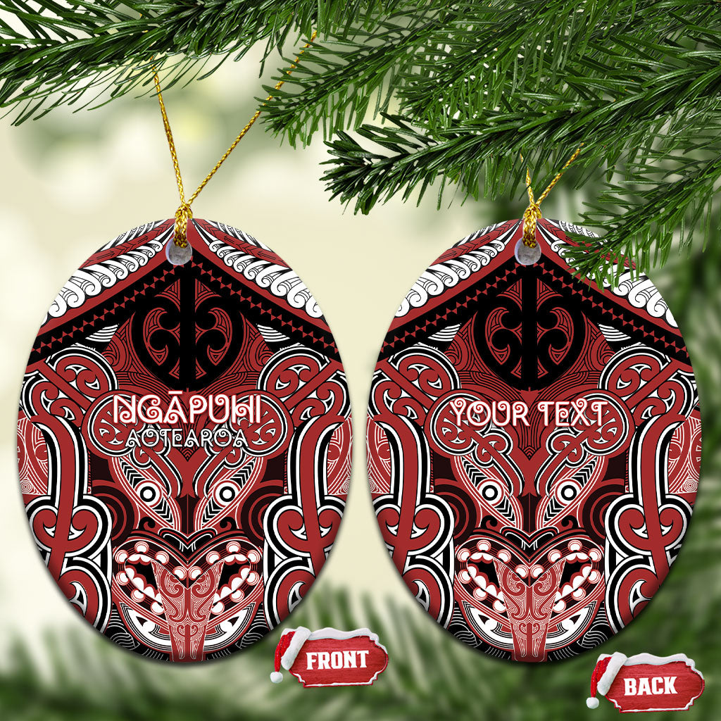 Aotearoa Iwi Ngapuhi Personalised Ceramic Ornament Maori Kowhaiwhai Pattern LT19 Oval Red - Polynesian Pride
