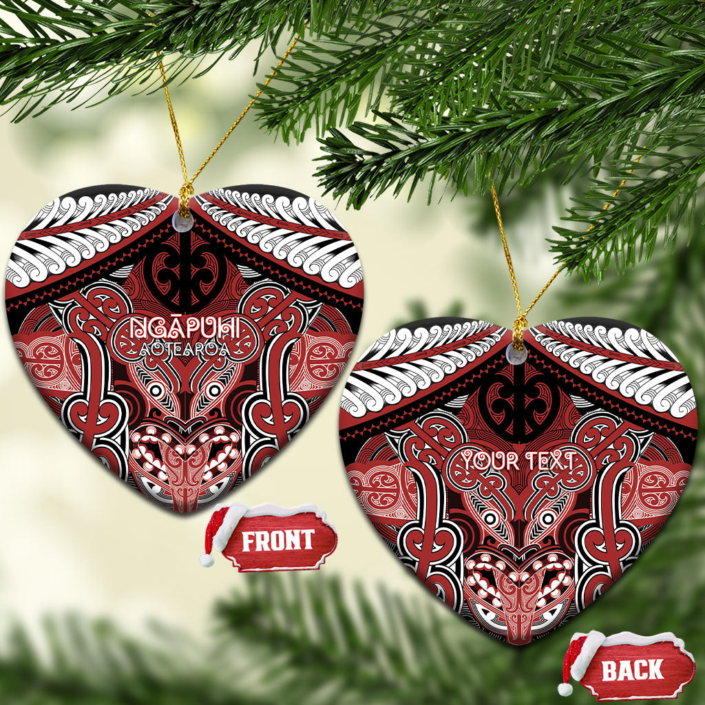 Aotearoa Iwi Ngapuhi Personalised Ceramic Ornament Maori Kowhaiwhai Pattern LT19 Heart Red - Polynesian Pride