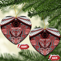 Aotearoa Iwi Ngapuhi Personalised Ceramic Ornament Maori Kowhaiwhai Pattern LT19 Heart Red - Polynesian Pride