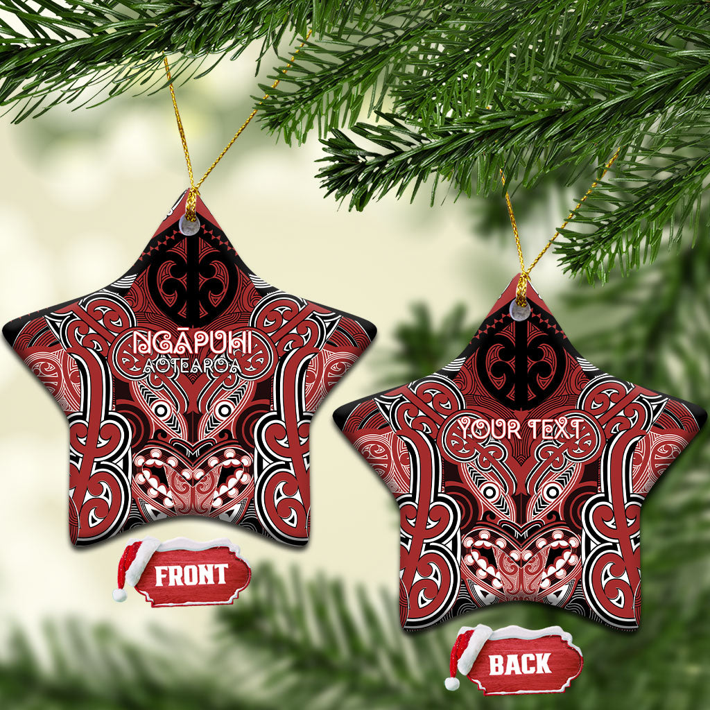 Aotearoa Iwi Ngapuhi Personalised Ceramic Ornament Maori Kowhaiwhai Pattern LT19 Star Red - Polynesian Pride