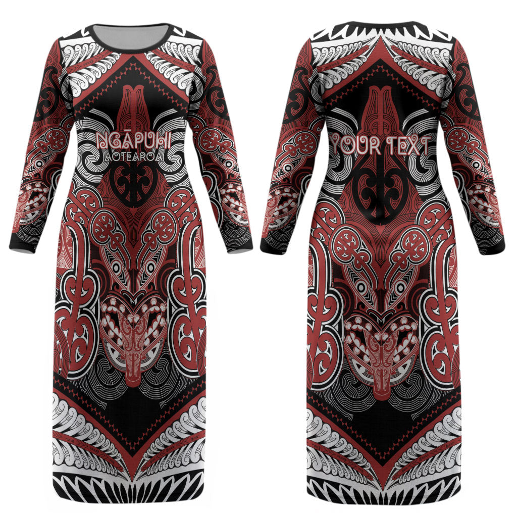Aotearoa Iwi Ngapuhi Personalised Couples Matching Long Sleeve Bodycon Dress and Hawaiian Shirt Maori Kowhaiwhai Pattern LT19 - Polynesian Pride
