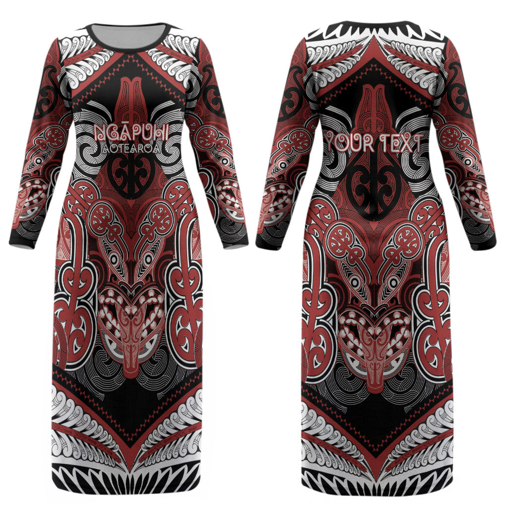 Aotearoa Iwi Ngapuhi Personalised Couples Matching Long Sleeve Bodycon Dress and Long Sleeve Button Shirt Maori Kowhaiwhai Pattern LT19 - Polynesian Pride
