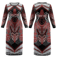 Aotearoa Iwi Ngapuhi Personalised Couples Matching Long Sleeve Bodycon Dress and Long Sleeve Button Shirt Maori Kowhaiwhai Pattern LT19 - Polynesian Pride