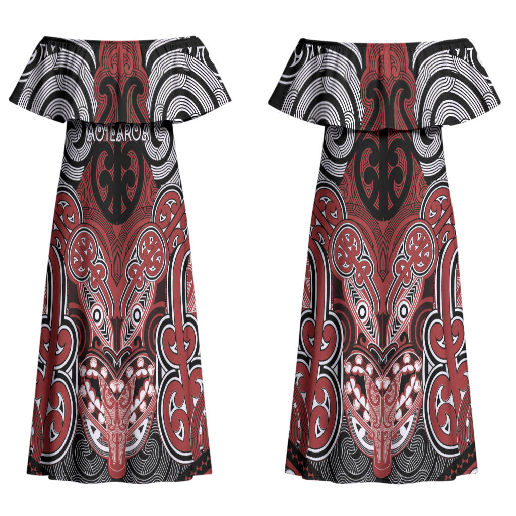 Aotearoa Iwi Ngapuhi Personalised Couples Matching Off Shoulder Maxi Dress and Long Sleeve Button Shirt Maori Kowhaiwhai Pattern LT19 - Polynesian Pride