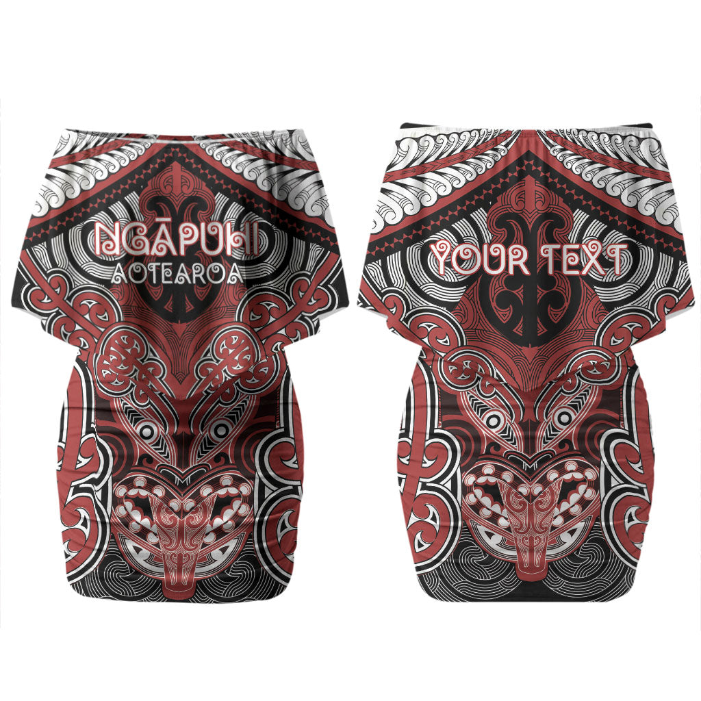 Aotearoa Iwi Ngapuhi Personalised Couples Matching Off Shoulder Short Dress and Hawaiian Shirt Maori Kowhaiwhai Pattern LT19 - Polynesian Pride