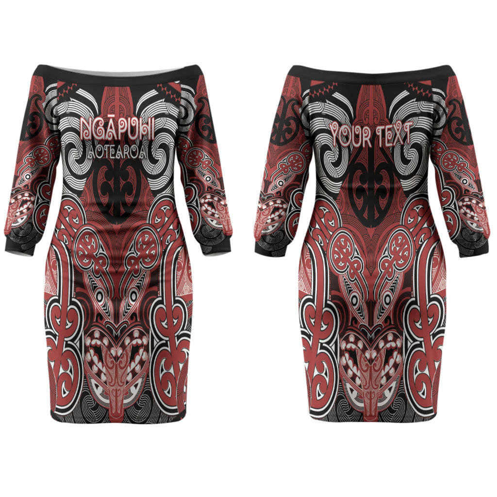 Aotearoa Iwi Ngapuhi Personalised Couples Matching Off The Shoulder Long Sleeve Dress and Long Sleeve Button Shirt Maori Kowhaiwhai Pattern LT19 - Polynesian Pride