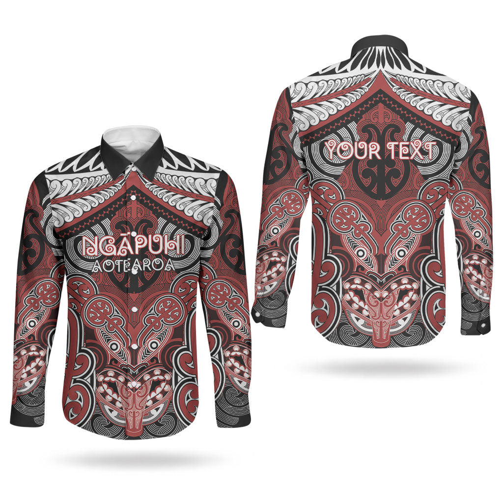 Aotearoa Iwi Ngapuhi Personalised Couples Matching Puletasi and Long Sleeve Button Shirt Maori Kowhaiwhai Pattern LT19 - Polynesian Pride