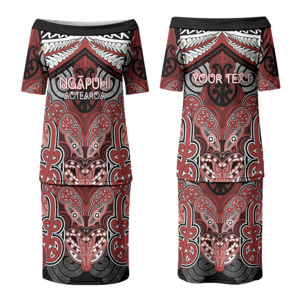 Aotearoa Iwi Ngapuhi Personalised Couples Matching Puletasi and Long Sleeve Button Shirt Maori Kowhaiwhai Pattern LT19 - Polynesian Pride