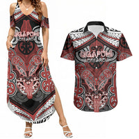 Aotearoa Iwi Ngapuhi Personalised Couples Matching Summer Maxi Dress and Hawaiian Shirt Maori Kowhaiwhai Pattern LT19 Red - Polynesian Pride