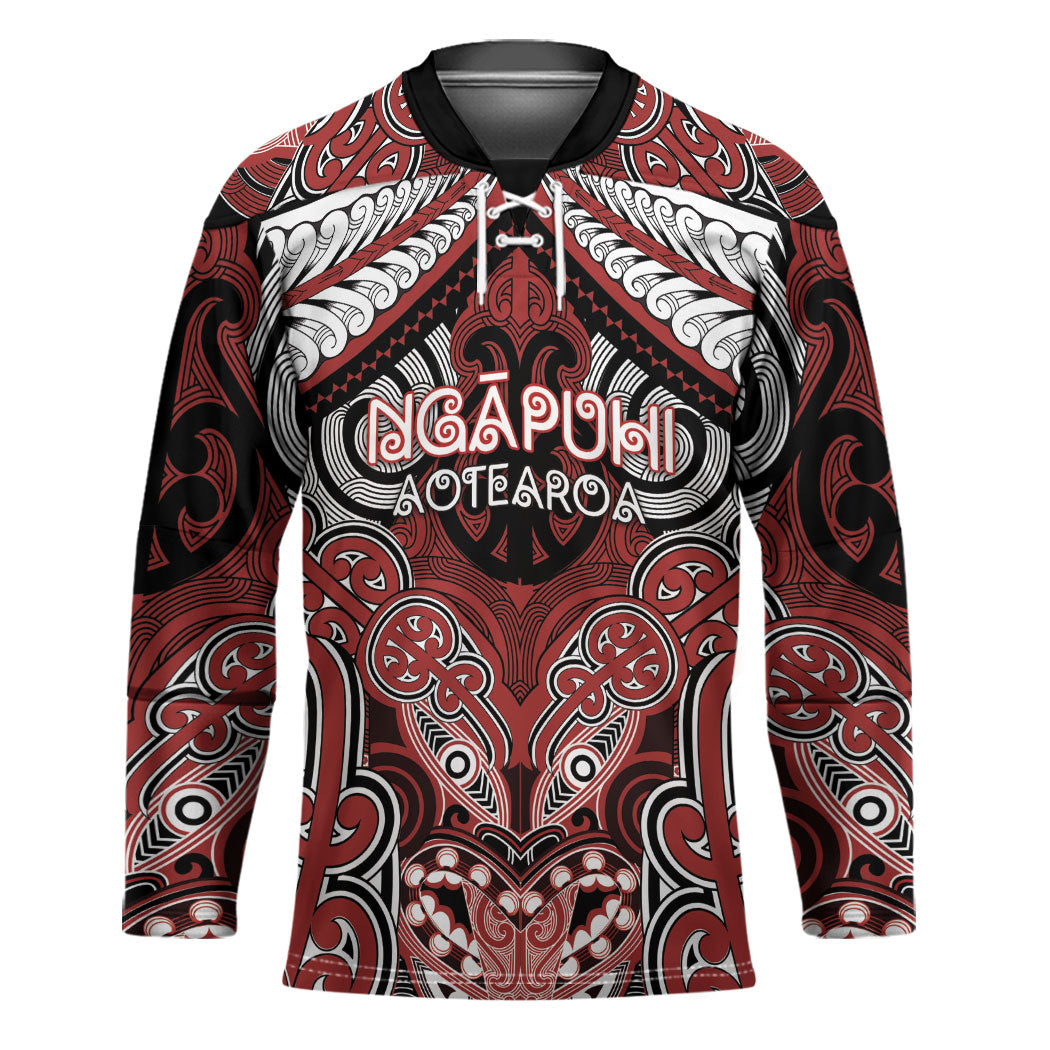 Aotearoa Iwi Ngapuhi Personalised Hockey Jersey Maori Kowhaiwhai Pattern LT19 Unisex Red - Polynesian Pride
