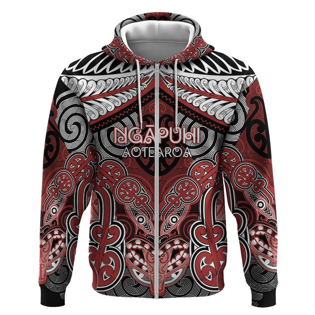 Aotearoa Iwi Ngapuhi Personalised Hoodie Maori Kowhaiwhai Pattern LT19 Zip Hoodie Red - Polynesian Pride
