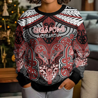 Aotearoa Iwi Ngapuhi Personalised Kid Ugly Christmas Sweater Maori Kowhaiwhai Pattern LT19 - Polynesian Pride