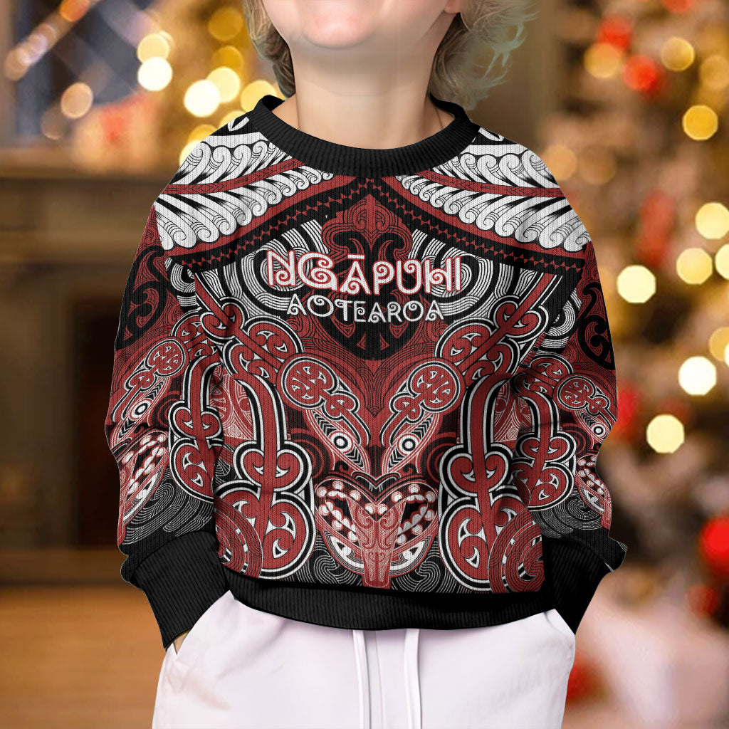 Aotearoa Iwi Ngapuhi Personalised Kid Ugly Christmas Sweater Maori Kowhaiwhai Pattern LT19 - Polynesian Pride