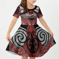 Aotearoa Iwi Ngapuhi Personalised Kid Short Sleeve Dress Maori Kowhaiwhai Pattern LT19 KID Red - Polynesian Pride