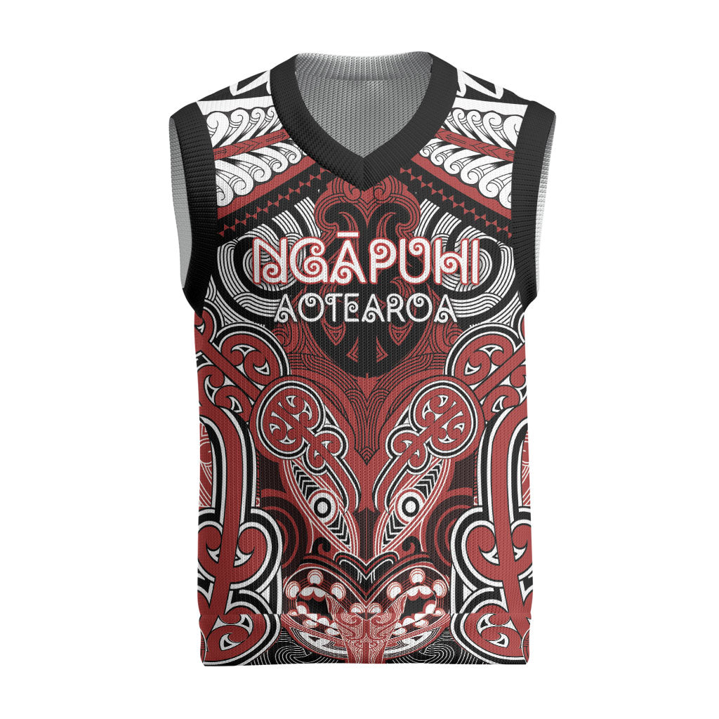 Aotearoa Iwi Ngapuhi Personalised Christmas Knitted V-Neck Vest Maori Kowhaiwhai Pattern LT19 Red - Polynesian Pride