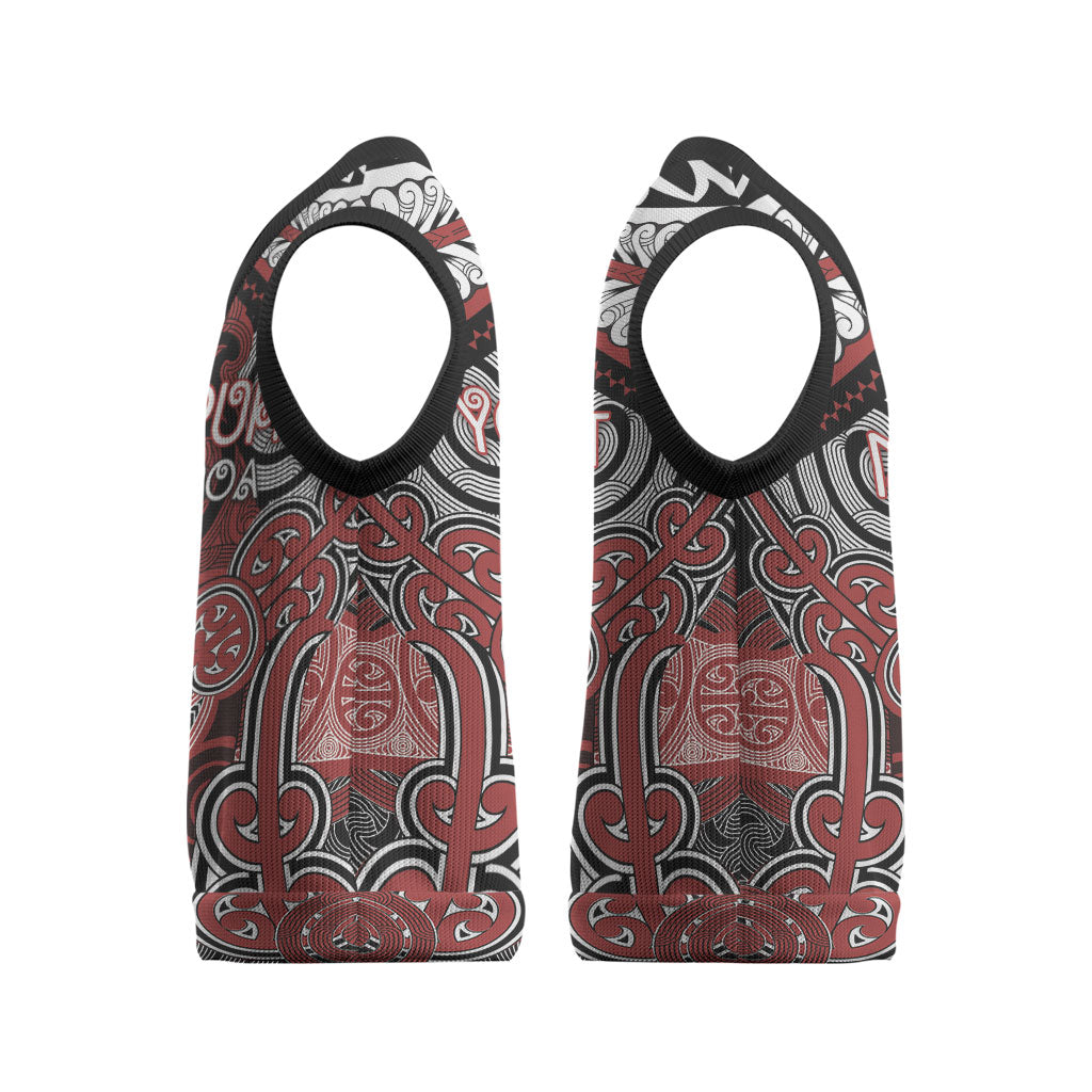 Aotearoa Iwi Ngapuhi Personalised Christmas Knitted V-Neck Vest Maori Kowhaiwhai Pattern LT19 - Polynesian Pride