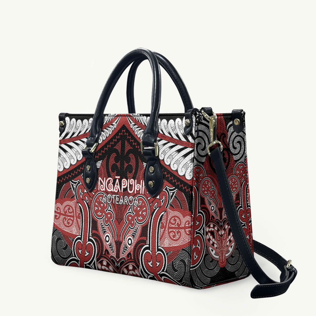 Aotearoa Iwi Ngapuhi Leather Bag Maori Kowhaiwhai Pattern LT19 Red - Polynesian Pride