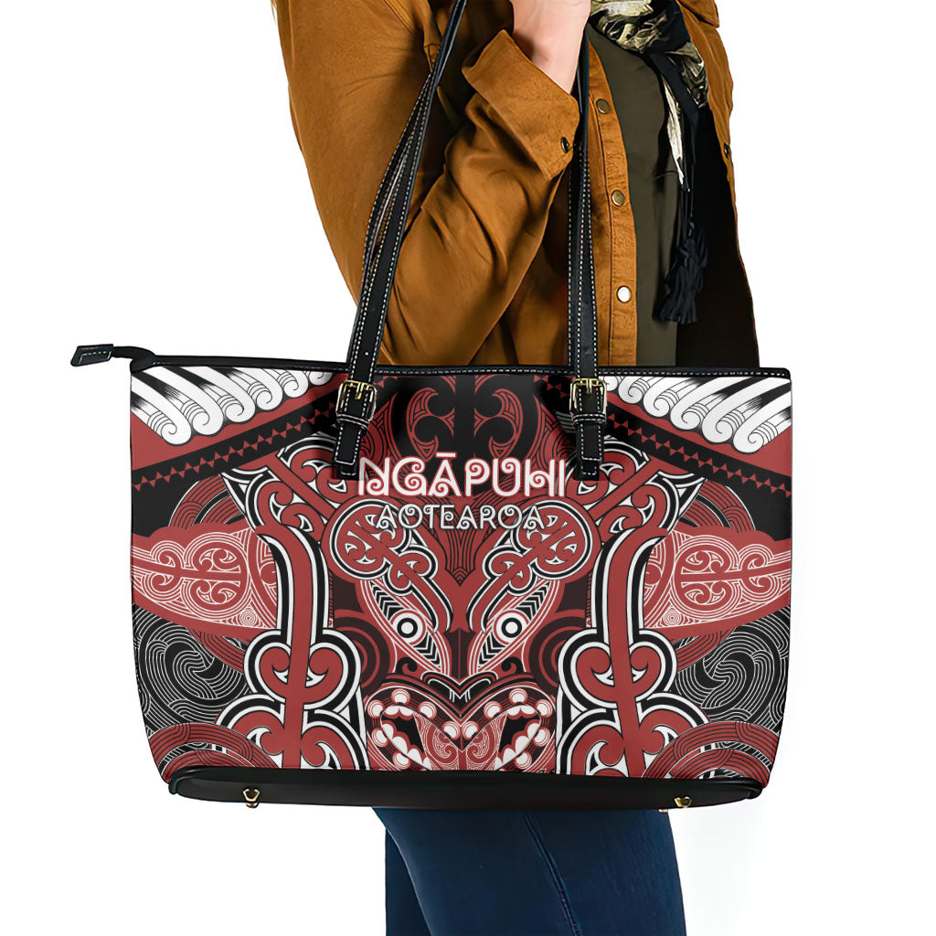 Aotearoa Iwi Ngapuhi Leather Tote Bag Maori Kowhaiwhai Pattern LT19 - Polynesian Pride