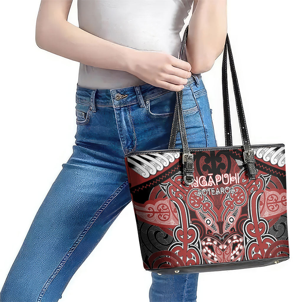 Aotearoa Iwi Ngapuhi Leather Tote Bag Maori Kowhaiwhai Pattern LT19 - Polynesian Pride