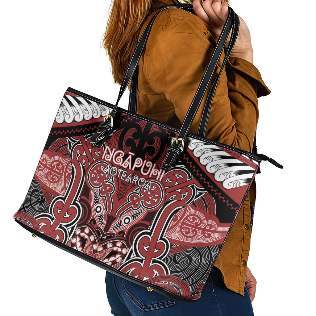 Aotearoa Iwi Ngapuhi Leather Tote Bag Maori Kowhaiwhai Pattern LT19 - Polynesian Pride