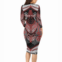 Aotearoa Iwi Ngapuhi Personalised Long Sleeve Bodycon Dress Maori Kowhaiwhai Pattern LT19 - Polynesian Pride