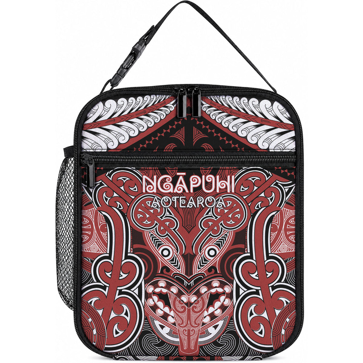 Aotearoa Iwi Ngapuhi Lunch Bag Maori Kowhaiwhai Pattern LT19 10.2 × 8.3 × 4.3 inch Red - Polynesian Pride