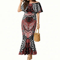 Aotearoa Iwi Ngapuhi Personalised Mermaid Dress Maori Kowhaiwhai Pattern LT19 Women Red - Polynesian Pride